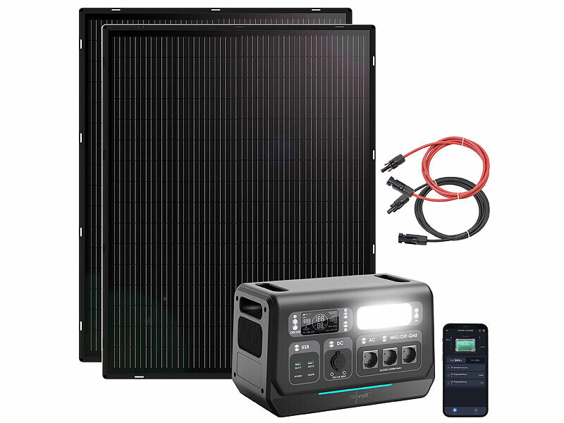 Revolt 2 panneaux solaires 215 W & câbles avec Batterie nomade Wh HSG-2048